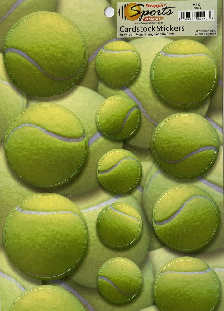 TENNIS Card-Stock Stickers(19pc) Scrappin’ Sports•Game•Racket￼•Net•Court•Score•