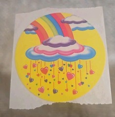Lisa Frank Vintage Rainbow Clouds Raining Hearts Sticker 2.5”
