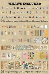 200 Pieces Vintage Ephemera Pack Decoupage Paper Junk Journal Kit Scrapbook Plan