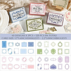 120Pcs Vintage Scrapbook Decorative Paper Set, Embossed Pattern Small Writing No