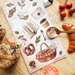 Autumn Picnic Stickers – Food, Books, and Nature Sticker Sheet – Crafts