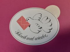 vtg 90’s German Schrieb mal wieder dove sticker decal 5.5″ Write Again penpal