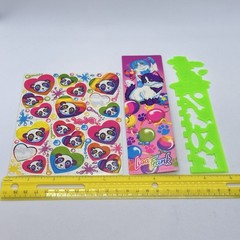 Lot/3 VTG LISA FRANK Sticker Sheet Pandas S162 Green Stencil Ruler Cats Bookmark