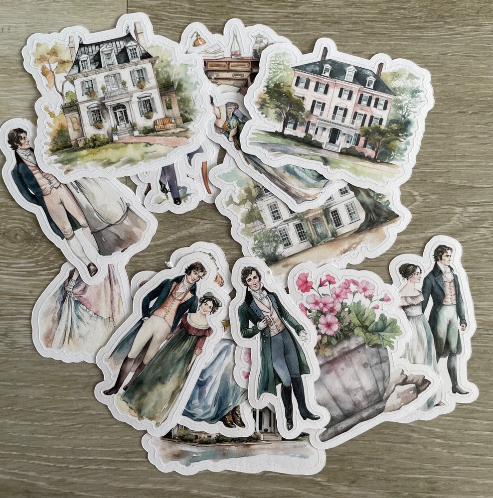 14 Jane Austen People and Places Junk Journal Stickers Scrapbook Ephemera