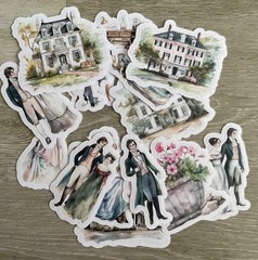 14 Jane Austen People and Places Junk Journal Stickers Scrapbook Ephemera