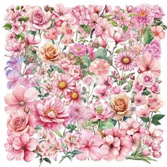 50PCS Pink Flower Stickers Aesthetic PET Transparent Pinkflower