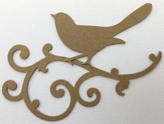(3) *BIRD on SCROLL* Flourish Elegant Birds – Bare Chipboard Die Cuts – 5″