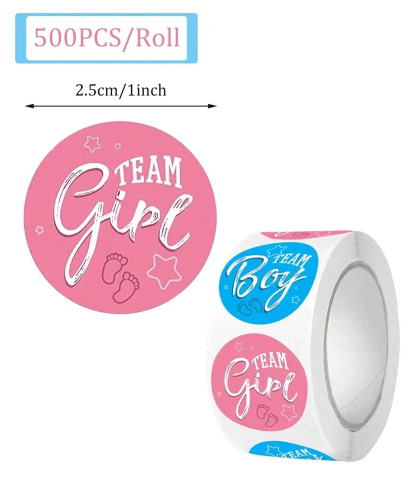 500 pcs Sticker Seal Roll Baby Shower Team Boy Girl Semi Gloss Self Adhesive NEW