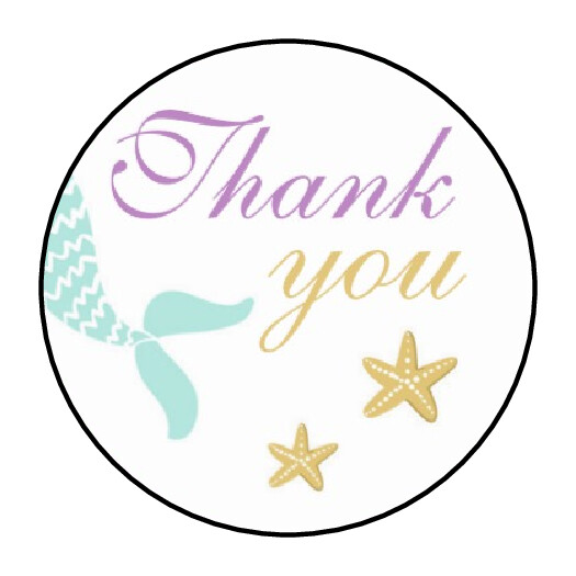 30 Mermaid Tail Thank You Envelope Seals Labels Stickers 1.5″ Round Purple party