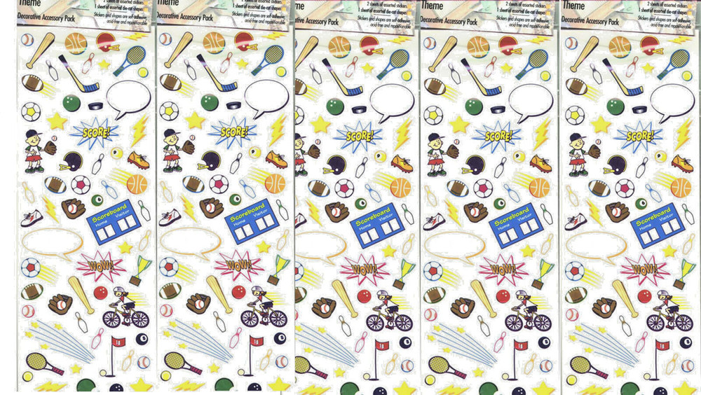 5 NEW packs FISKARS SPORTS Die Cuts Tennis Baseball Hockey Scrapbook Stickers!