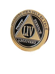 54 Year AA Medallion Black Gold Silver Plated Serenity Prayer Sobriety Chip
