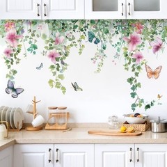 Flower Vine Wall Decals Hanging Green Leaves Wall Stickers Butterfly Flower Plan