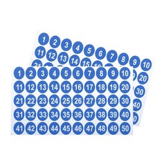 2 Sheets Round Number Stickers 1-50 Consecutive Number Labels Blue 1″ Each