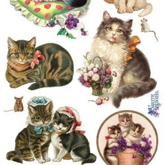 Violette Stickers – Cats – 1 Victorian Cat Sticker Sheet – Scrapbooks Stationery