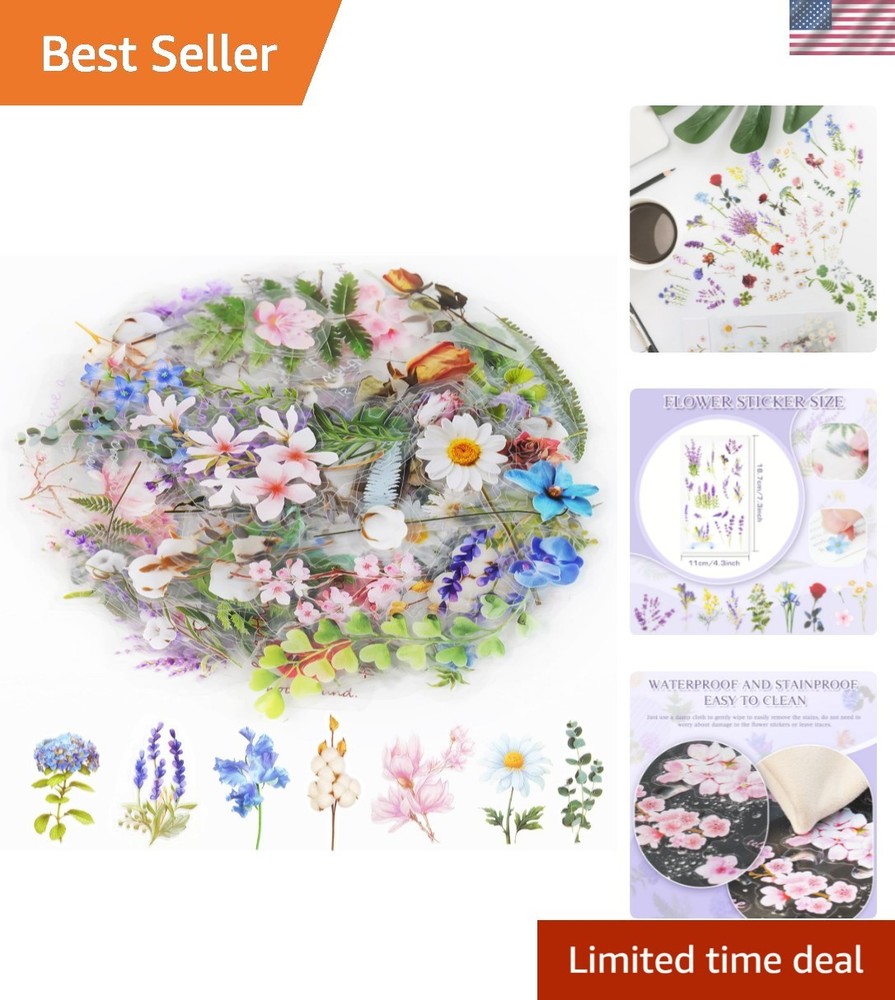 160Pcs Natural Flower Stickers for Scrapbooking,Self-Adhesive Transparent Flo…