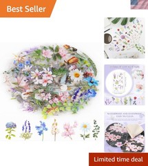 160Pcs Natural Flower Stickers for Scrapbooking,Self-Adhesive Transparent Flo…