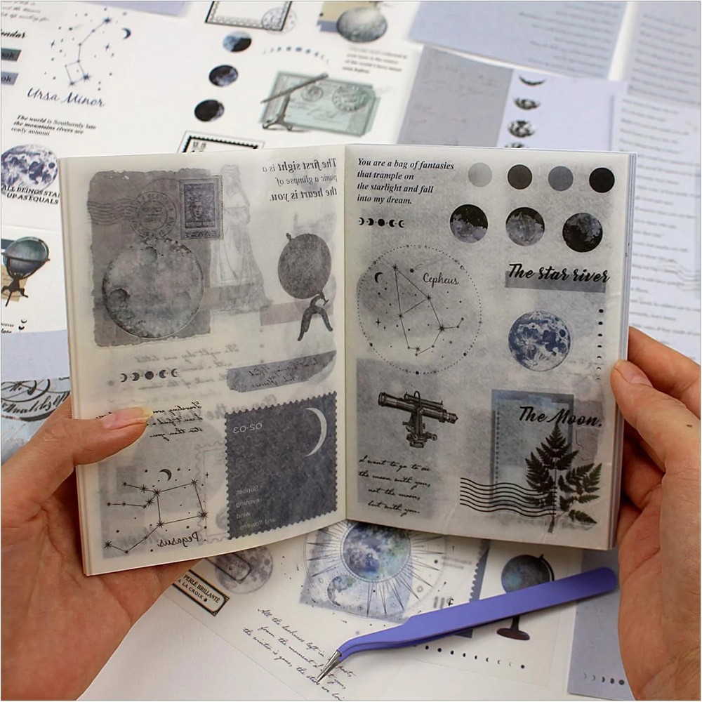 40 Sheets Vintage Washi Stickers Book for Adults, Scrapbook Ephemera with 180pcs