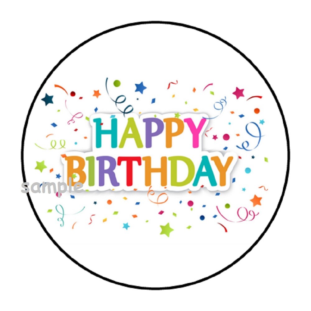 30 HAPPY BIRTHDAY ENVELOPE SEALS LABELS STICKERS 1.5″ ROUND CONFETTI RAINBOW