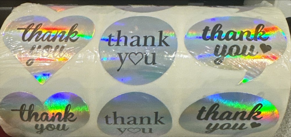 1.5″ Heart Circle Bubble Shape Thank You Adhesive Stickers by Kenco (Qty 1000)