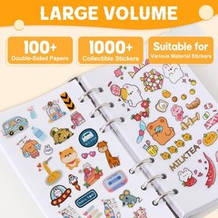 Reusable Sticker Book 100 Sheets Sticker Collecting Album with Tweezer & Spat…