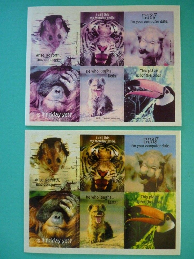 Vtg 1979 Hallmark Stickers REALISTIC ANIMALS w/FUNNY PHRASES (2) Complete Sheets