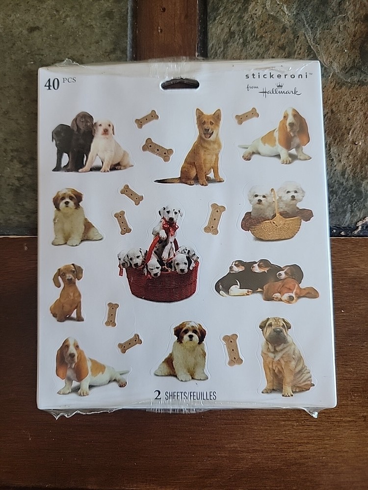 Vintage Puppies Dogs Hallmark Animal Stickers 2 Sheets 40pc-NIP
