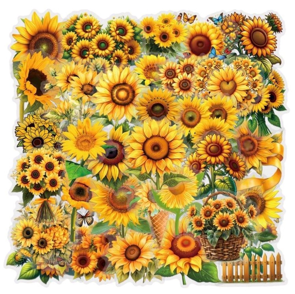 25Pcs Sunflower Stickers Floral Plant Scrapbooking Decorative Junk Journal DIY