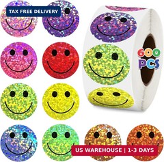 Blowata 600Pcs Glitter Dot Smile Face Stickers, 1 in 10 Colors of Shiny Cute Lab