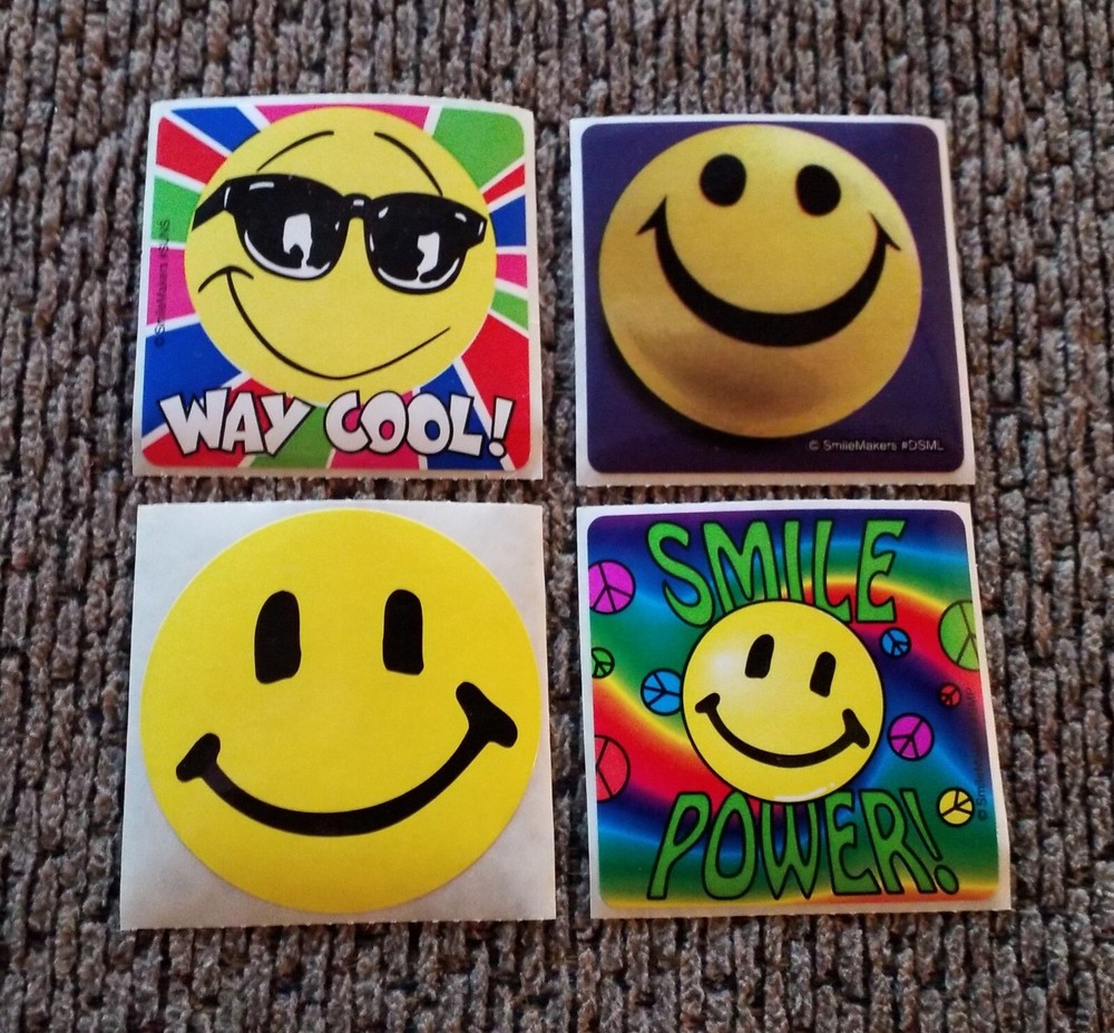 Vintage Smilemakers Stickers – 4 Diff Happy/Smiley Face Retro Mods – Great Cond!