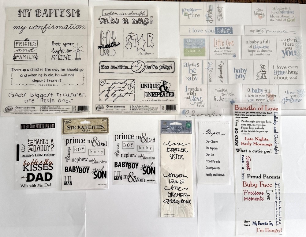 Scrapbook Stickers BABY BOY RELATIVES, COMMENTS, WORDS, PHRASES, TITLES