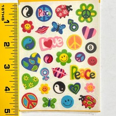 Sandylion Fuzzy Peace Stickers Ladybug Hearts Love Hippie 1 Sheet Sealed Vintage