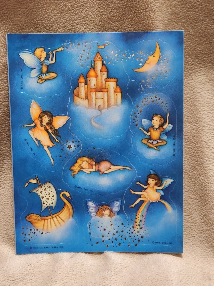 Vtg Hallmark Stickers Razzle Dazzle Foil Stars Castle Fairy Angels Moon 1 Sheet