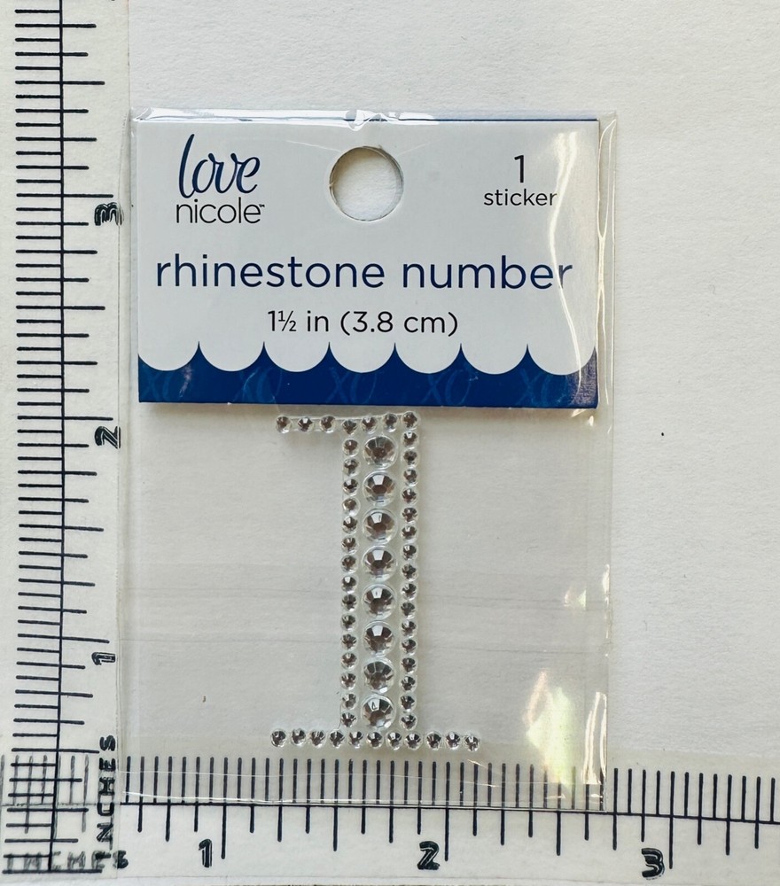 Number 1 Rhinestone Sticker 1.5″ Clear Silver Glitter Scrapbook Monogram Bling