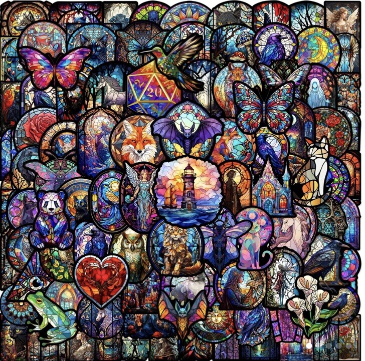 10pcs Fantasy Stained Glass Window Stickers- Scrapbook, Journal, DIY Cards