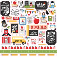 (1) 12×12 Sheet of Echo Park Paper SCHOOL RULES Scrapbook Element Stickers