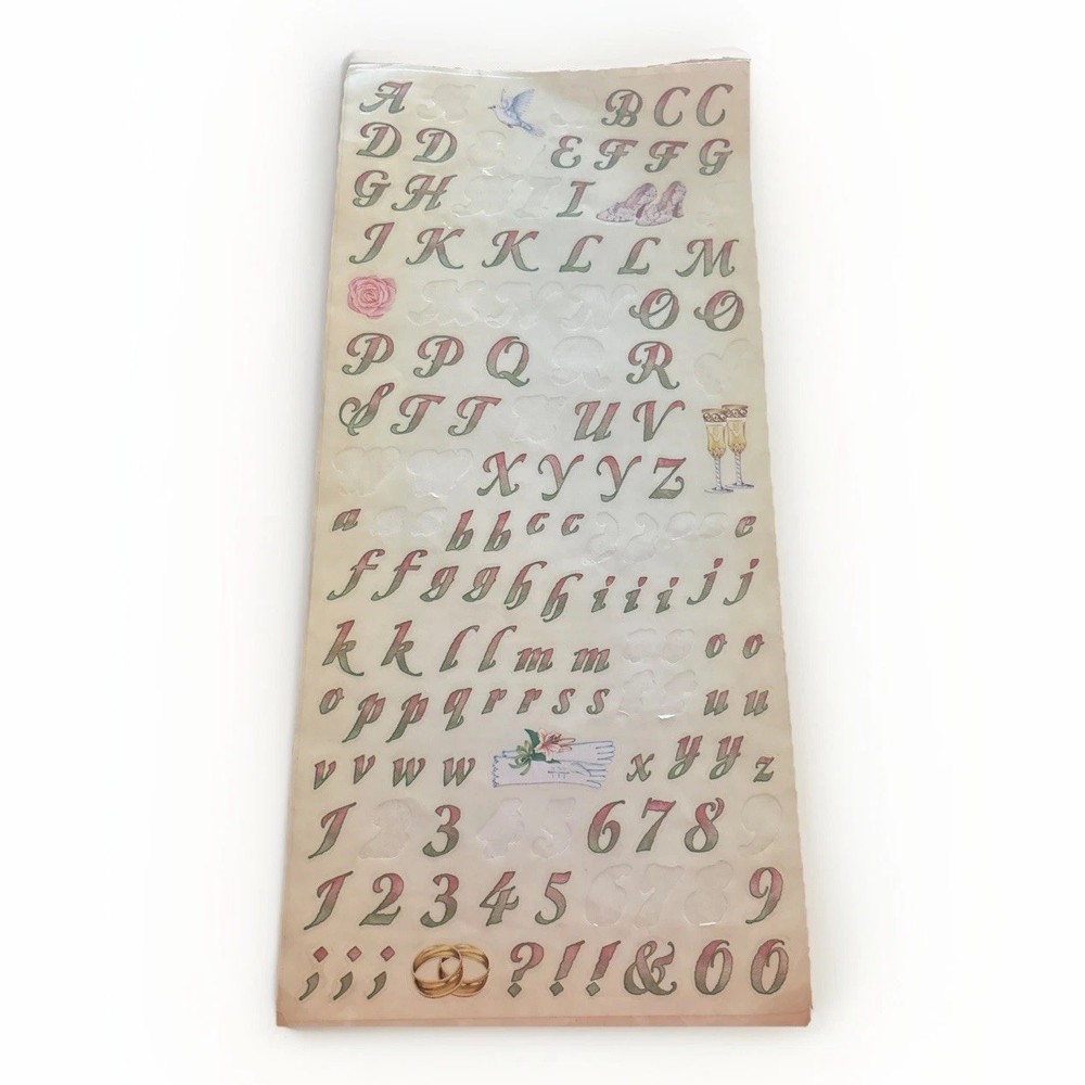 Vtg Sandylion Stickers Wedding Alphabet Sheet Pink Green Flowers Romantic Rose