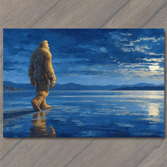 STICKER Bigfoot Lake Moonlight Walk Blue Night Scenic Mythic Solitude
