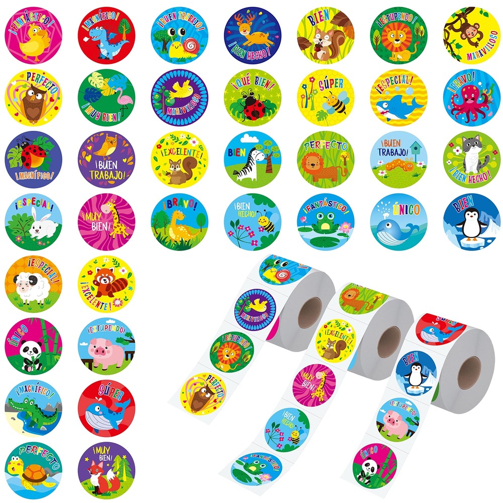 1800 Pcs 1 Inch Round Spanish Reward Stickers Roll for Kids Students Teachers