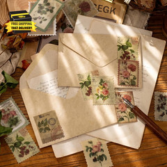 60Pcs Vintage Postage Stamp Stickers, Aesthetic Botanical Deco Paper Sticker for