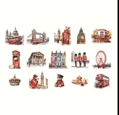 15pcs P.E.T Clear Backed London England, Great Britain Stickers- Scrapbook, DIY
