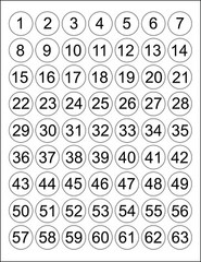 1-63 Sequential Numbered Stickers Consecutive Numbers White Black 1″ Round Label