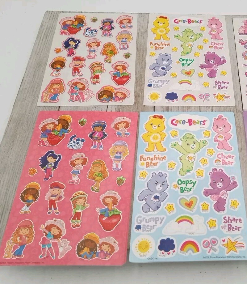Vintage Lot 30 Sheets ~ Care Bears Love Rainbow Hasbro Strawberry Girls Stickers
