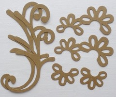 (3) FLORAL FLOURiSH – Style 2 – Accent Swirl Bare Chipboard Die Cuts – 5″