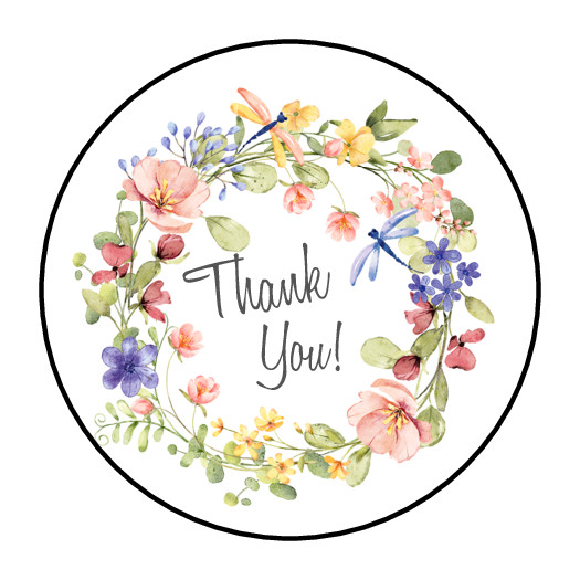 30 THANK YOU WILDFLOWERS STICKERS ENVELOPE SEALS LABELS 1.5″ FLORAL WREATH