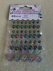 SELF-STICK GEMS 3D ROUND RAINBOW GEMSTONES MULTI-COLOR MULTI-SIZES 62pcs