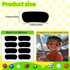 200 Count Sports Eye Black Stickers Set with Erasable Pencils for Game Day
