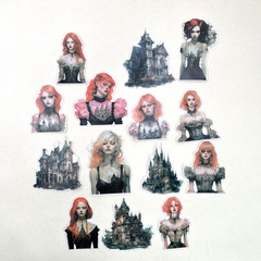 Goth Girl Manor House Stickers Gothic Junk Journal Collage Scrapbooking