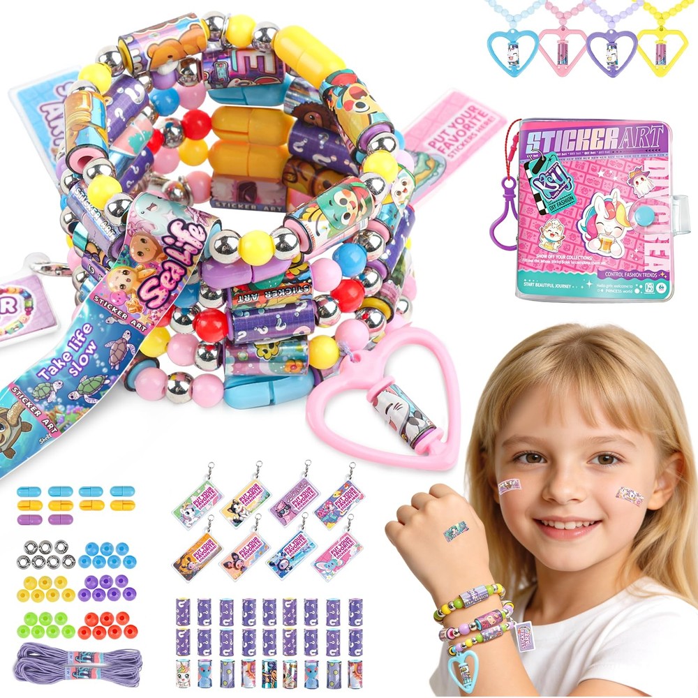 DIY Sticker Jewelry Making Kit for Girl 6-12, Sticker Bracelet Kit for Kids