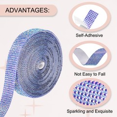 Self Adhesive Rhinestone Strips 6 Yards 0.45 Inch for Craft,Bright Blue AB