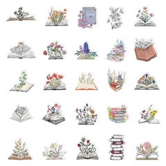 50pcs Book Lover Vinyl Stickers, Flower In The Book, Love Books, Reading, 024